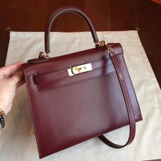 Hermes Bordeaux Box Kelly Retourne 28cm Handmade Bag