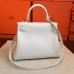 Hermes White Clemence Kelly Retourne 28cm Handmade Bag