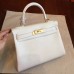 Hermes White Clemence Kelly Retourne 28cm Handmade Bag
