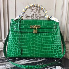 Hermes Kelly 32cm Bag In Bamboo Crocodile Leather