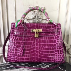 Hermes Kelly 32cm Bag In Fuchsia Crocodile Leather