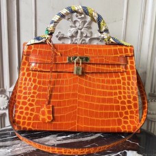 Hermes Kelly 32cm Bag In Orange Crocodile Leather