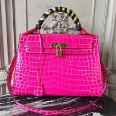 Hermes Kelly 32cm Bag In Rose Red Crocodile Leather