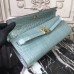 Hermes Blue Lin Crocodile Kelly Cut Clutch Bag