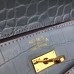 Hermes Blue Lin Crocodile Kelly Cut Clutch Bag