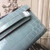 Hermes Blue Lin Crocodile Kelly Cut Clutch Bag