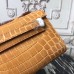 Hermes Camarel Crocodile Kelly Cut Clutch Bag