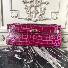 Hermes Fuchsia Crocodile Kelly Cut Clutch Bag