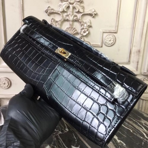 Hermès Kelly Cut Crocodile Black