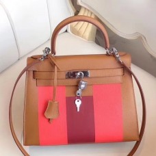 Hermes Multicolor Stripes Kelly 28cm Gold Bag