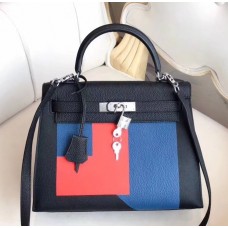 Hermes Multicolor Blocks Kelly 28cm Black Bag