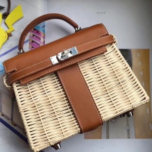 Hermes Brown Picnic Kelly Mini 20cm 