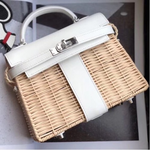 Hermes Blanc White Picnic Mini Kelly Bag Handbag Wicker – MAISON