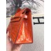 Hermes Orange Kelly Pochette Shiny Niloticus Crocodile Bag
