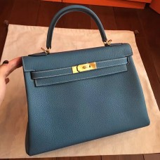 Hermes Blue Jean Clemence Kelly Retourne 32cm Handmade Bag