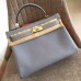 Hermes Blue Lin Clemence Kelly Retourne 32cm Handmade Bag