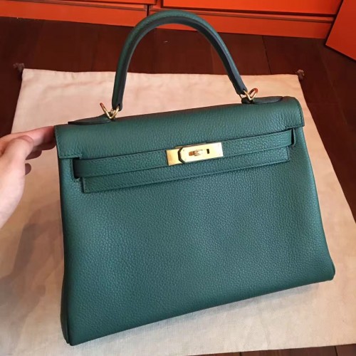 Regal NEW Authentic HERMES Malachite Green Kelly bag 32 cm PHW Togo —  Sergei Luxury