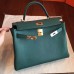 Hermes Malachite Clemence Kelly Retourne 32cm Handmade Bag