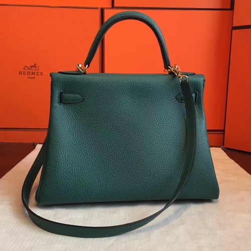 Replica Hermes Kelly 32cm Bag In Malachite Clemence Leather GHW