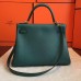 Hermes Malachite Clemence Kelly Retourne 32cm Handmade Bag