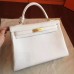 Hermes White Clemence Kelly Retourne 32cm Handmade Bag