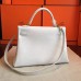 Hermes White Clemence Kelly Retourne 32cm Handmade Bag