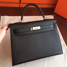 Hermes Black Epsom Kelly 32cm Sellier Handmade Bag