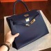 Hermes Sapphire Epsom Kelly 32cm Sellier Handmade Bag