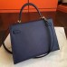 Hermes Sapphire Epsom Kelly 32cm Sellier Handmade Bag