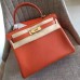 Hermes Orange Clemence Kelly Retourne 28cm Handmade Bag