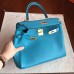 Hermes Turquoise Clemence Kelly Retourne 28cm Handmade Bag