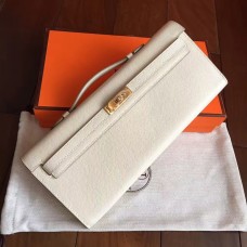 Hermes White Epsom Kelly Cut Clutch Handmade Bag