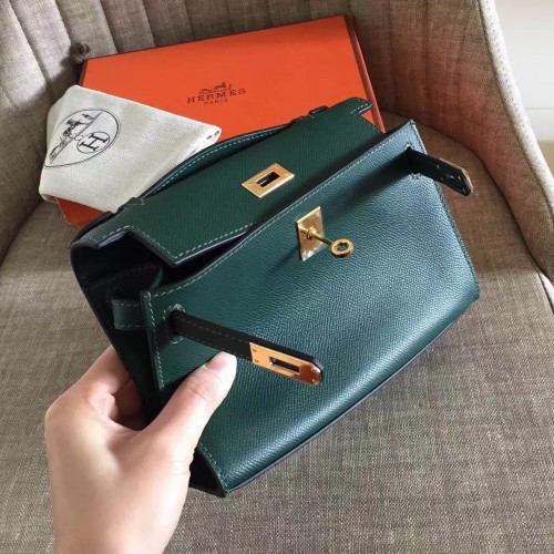 Handmade Hermes Mini Kelly 22 Pochette Bag in z6 Malachite Epsom