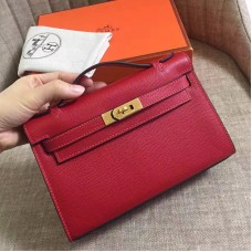 Hermes Rouge Vif Epsom Kelly Pochette Handmade Bag