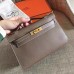 Hermes Etoupe Epsom Kelly Pochette Handmade Bag