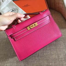 Hermes Rose Red Epsom Kelly Pochette Handmade Bag