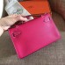 Hermes Rose Red Epsom Kelly Pochette Handmade Bag