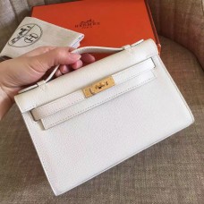 Hermes White Epsom Kelly Pochette Handmade Bag