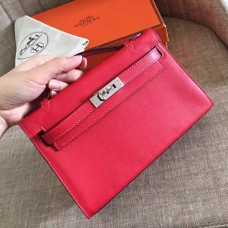 Hermes Red Swift Kelly Pochette Handmade Bag