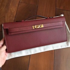 Hermes Bordeaux Epsom Kelly Cut Clutch Handmade Bag