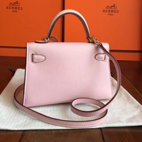 Cheap Replica Hermes Rose Dragee Swift Kelly Mini II 20cm Handmade Bag  HJ00084