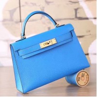 Hermes Blue Hydra Chevre Kelly Mini II 20cm Handmade Bag