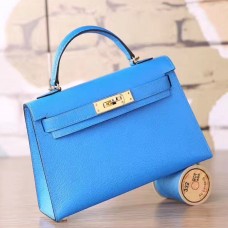 Hermes Blue Hydra Chevre Kelly Mini II 20cm Handmade Bag Hermes Blue Hydra Chevre Kelly Mini II 20cm Handmade Bag