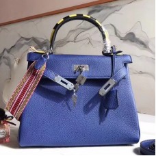 Hermes Blue Kelly 28cm Bag With Zigzag Handle Hermes Blue Kelly 28cm Bag With Zigzag Handle