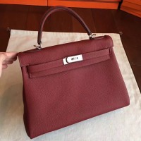 Hermes Bordeaux Clemence Kelly Retourne 32cm Handmade Bag Hermes Bordeaux Clemence Kelly Retourne 32cm Handmade Bag