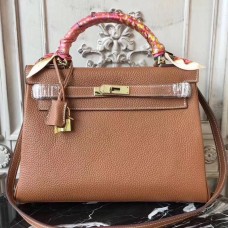 Hermes Brown Clemence Kelly 32cm Retourne Bag Hermes Brown Clemence Kelly 32cm Retourne Bag