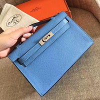 Hermes Celeste Epsom Kelly Pochette Handmade Bag Hermes Celeste Epsom Kelly Pochette Handmade Bag
