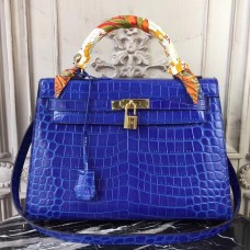 Hermes Kelly 32cm Bag In Blue Electric Crocodile Leather Hermes Kelly 32cm Bag In Blue Electric Crocodile Leather