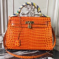 Hermes Kelly 32cm Bag In Orange Crocodile Leather Hermes Kelly 32cm Bag In Orange Crocodile Leather