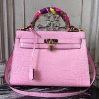 Hermes Kelly 32cm Bag In Pink Crocodile Leather Hermes Kelly 32cm Bag In Pink Crocodile Leather